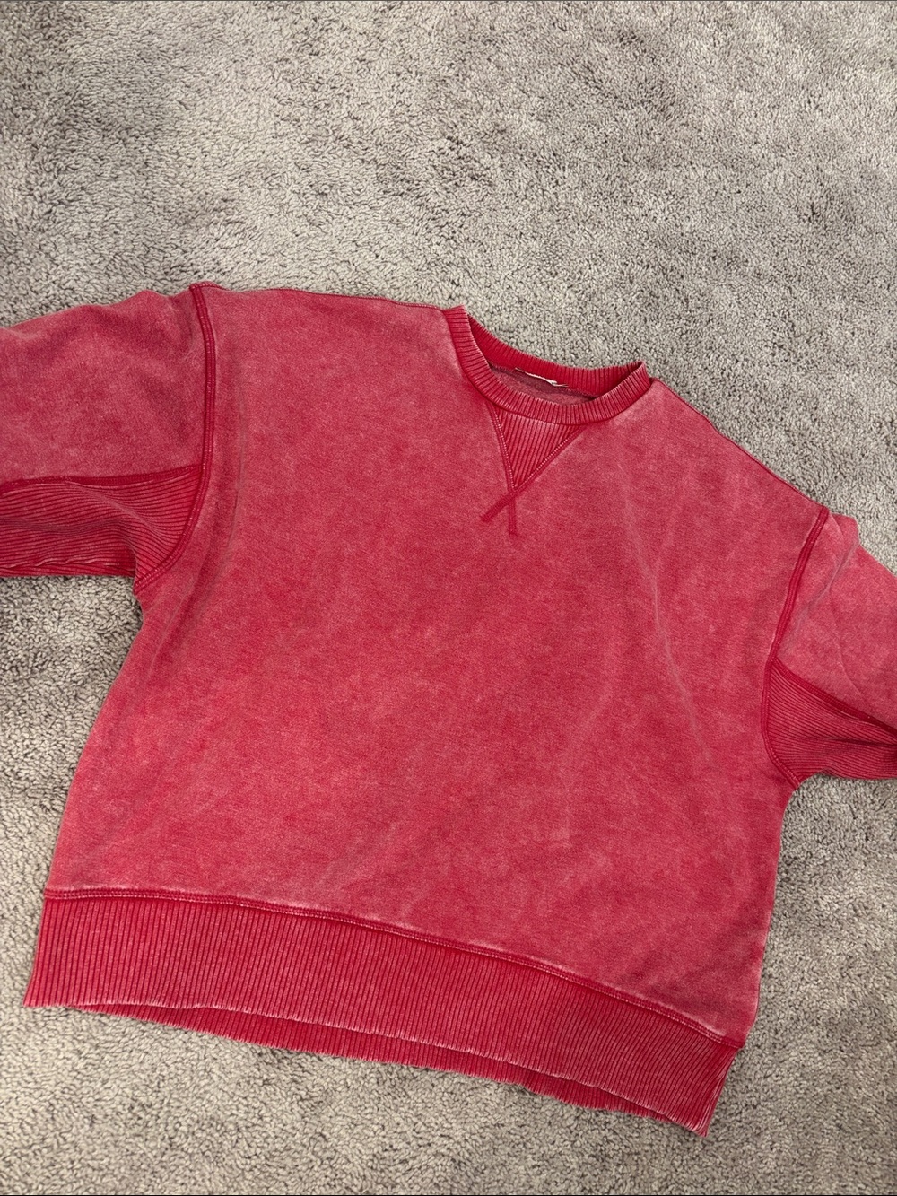 Zenana Mineral Washed Red Crewneck Sweatshirt